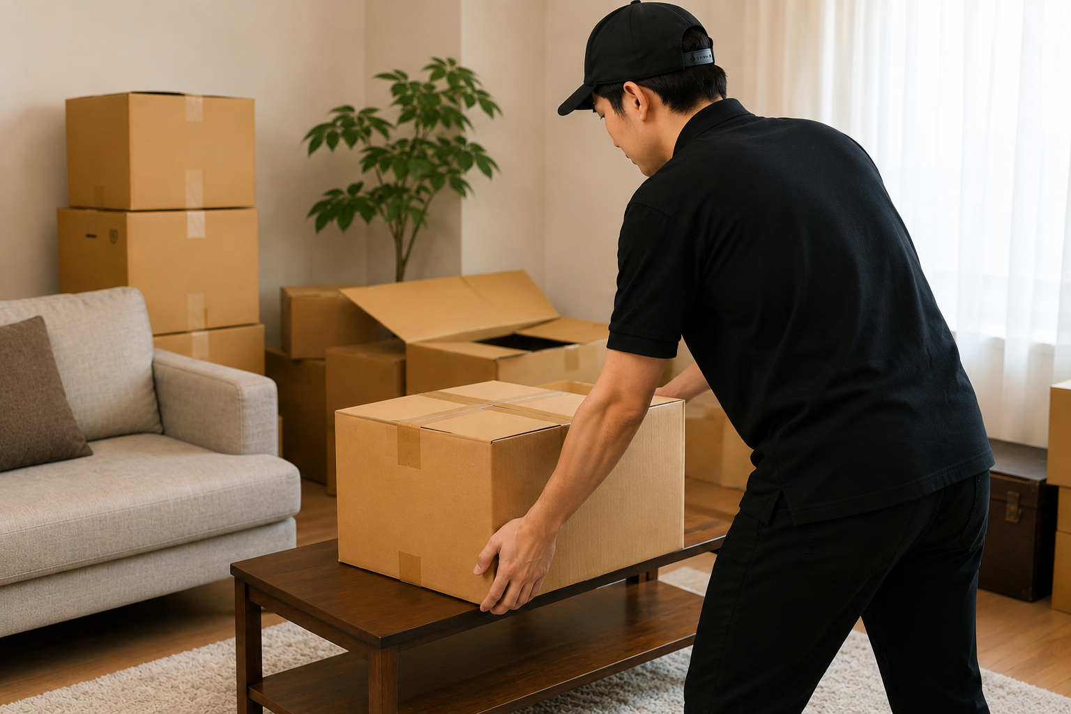 不用品の搬出を行うスタッフ
