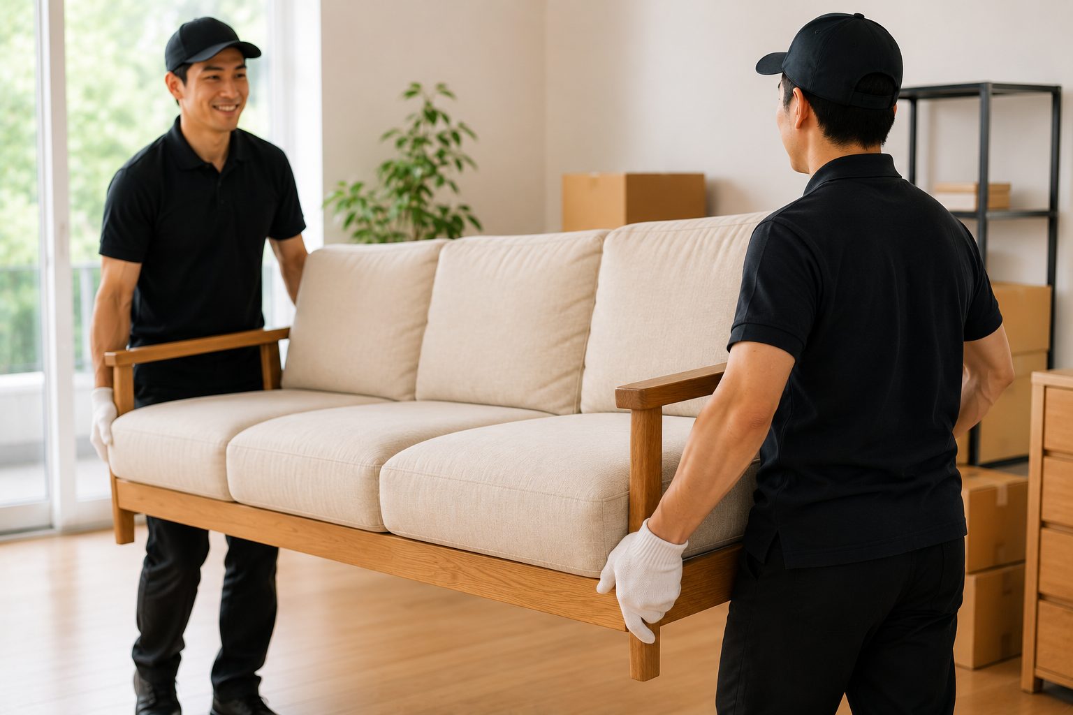 大型家具を運び出すスタッフ