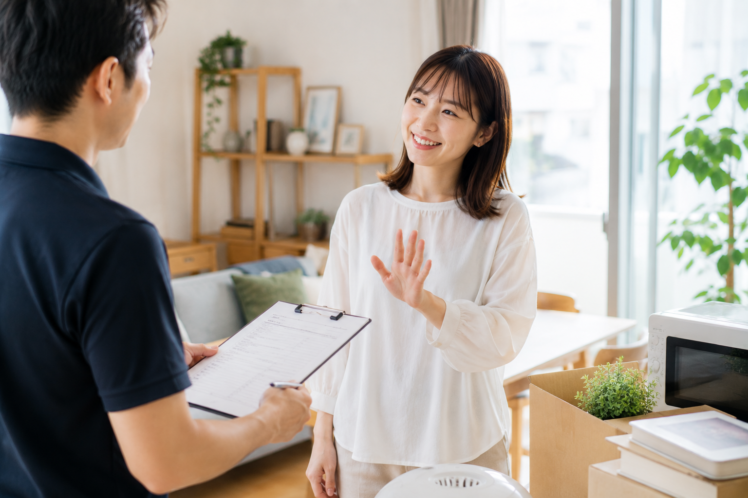 査定結果を説明するスタッフ